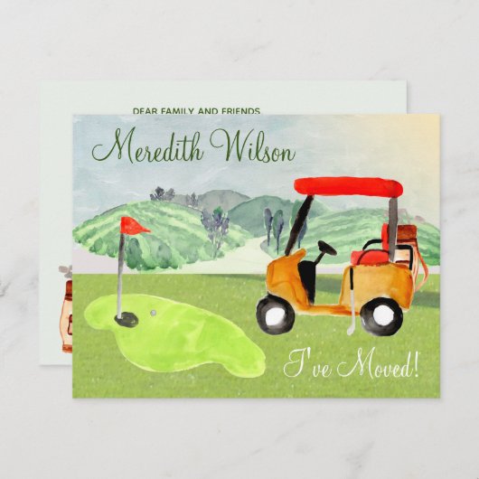 ゴルフカートを移動した緑の太陽の予算の移動 案内状 (正面/裏面)