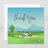 ゴルフカートを緑に乗せたゴルフサンキューカード サンキューカード (正面/裏面)