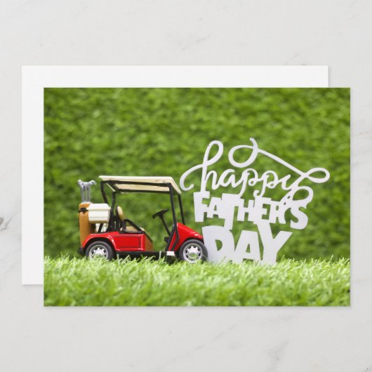 ゴルフカートを緑に乗せたゴルフハッピーファーズデー シーズンカード (正面/裏面)