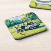 ゴルフカートを緑に乗せたゴルフ60歳の誕生日 コースター (左側)