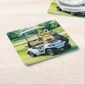 ゴルフカートを緑に乗せたゴルフ60歳の誕生日 スクエアペーパーコースター (アングル)