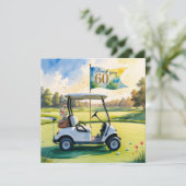 ゴルフカートを緑に乗せたゴルフ60誕生日 サンキューカード (スタンド正面)