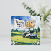 ゴルフカートを緑に乗せたゴルフ60誕生日 サンキューカード (スタンド正面)