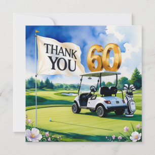 ゴルフカートを緑に乗せたゴルフ60誕生日 サンキューカード