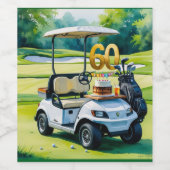 ゴルフカートを緑に乗せたゴルフ60誕生日 ワインラベル (シングルラベル)