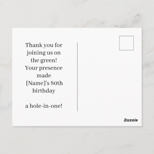 ゴルフカートを緑に乗せた80番目の誕生日 ポストカード (裏面)