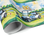 ゴルフカートを緑に乗せた80番目の誕生日 ラッピングペーパー