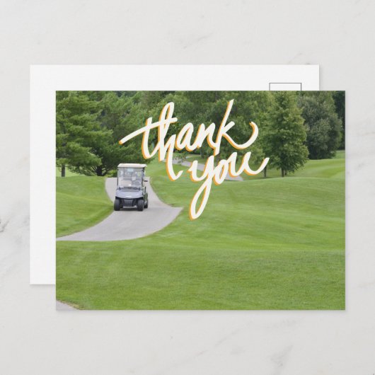 ゴルフカートを緑に乗せてゴルフありがとう ポストカード (正面/裏面)