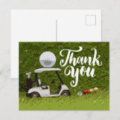 ゴルフカートを緑の草に乗せたゴルフサンキューカード ポストカード (正面/裏面)