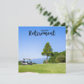 ゴルフカートを緑の草に乗せて退職 カード (スタンド正面)