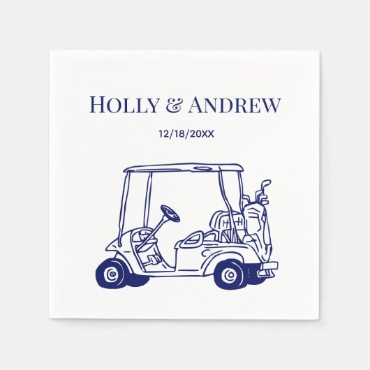 ゴルフカートゴルフバッグゴルフクラブ結婚のDIYカラー スタンダードカクテルナプキン (正面)