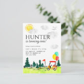 ゴルフカートモダンカントリークラブバルーン誕生日 ポストカード (スタンド正面)