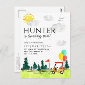 ゴルフカートモダンカントリークラブバルーン誕生日 ポストカード (正面/裏面)