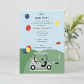 ゴルフカートモダンゴルファーテーマ子供の誕生日 招待状 (スタンド正面)