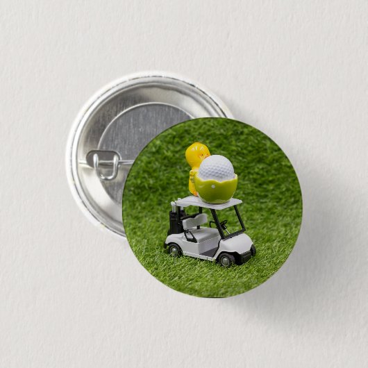 ゴルフカート付きイースターホリデー用ゴルフボール 缶バッジ (正面&裏面)