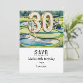ゴルフカート付きゴルファー30th誕生日の保存日付 招待状 (スタンド正面)