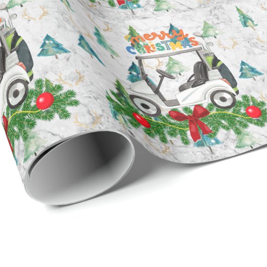 ゴルフカート付きゴルフメリークリスマス ラッピングペーパー (ロールコーナー)
