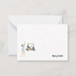 ゴルフカート付きゴルフ女性 ノートカード
