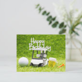 ゴルフカート付きゴルフ誕生日及びゴルファー用ビール ポストカード (スタンド正面)