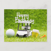 ゴルフカート付きゴルフ誕生日及びゴルファー用ビール ポストカード (正面)