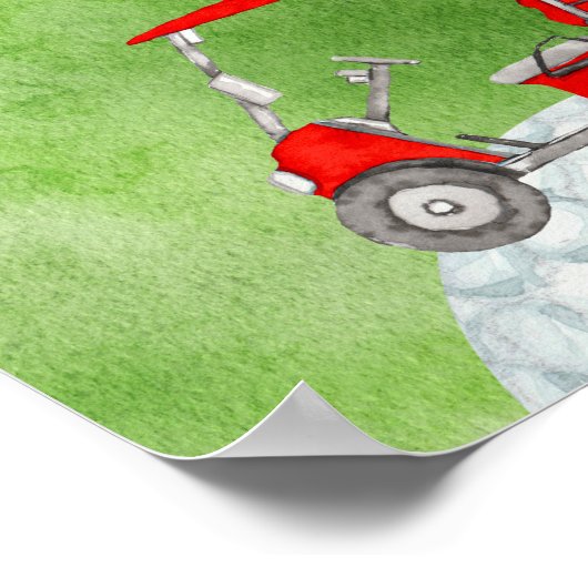 ゴルフカート水彩付きゴルフハッピーバースデー ポスター (角)