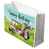 ゴルフカート水彩付きゴルフ誕生日 ラージペーパーバッグ (正面アングル)