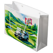 ゴルフカート水彩付きゴルフ誕生日 ラージペーパーバッグ (正面アングル)