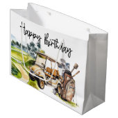 ゴルフカート水彩付きゴルフ誕生日 ラージペーパーバッグ (正面アングル)