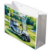 ゴルフカート水彩付きゴルフ誕生日 ラージペーパーバッグ (正面アングル)