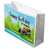 ゴルフカート水彩付きゴルフ誕生日 ラージペーパーバッグ (正面アングル)