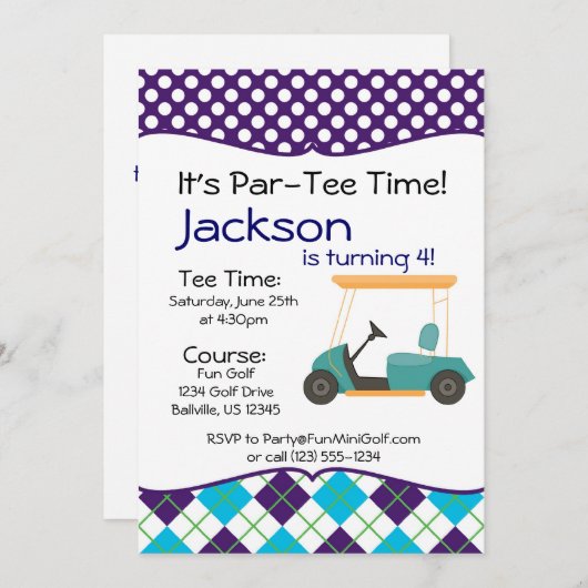 ゴルフカート誕生日パーティーの招待 招待状 (正面/裏面)