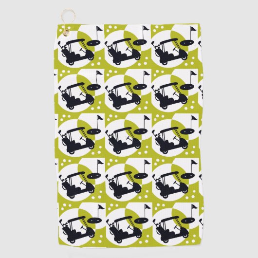 ゴルフカート、クラブ、グリーン ゴルフタオル (正面)