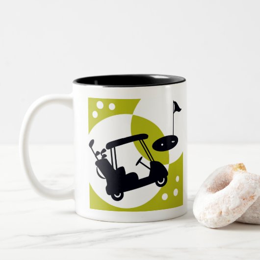 ゴルフカート、クラブ、グリーン ツートーンマグカップ (ドーナツ)