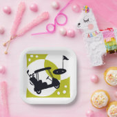 ゴルフカート、クラブ、グリーン ペーパープレート (パーティー)