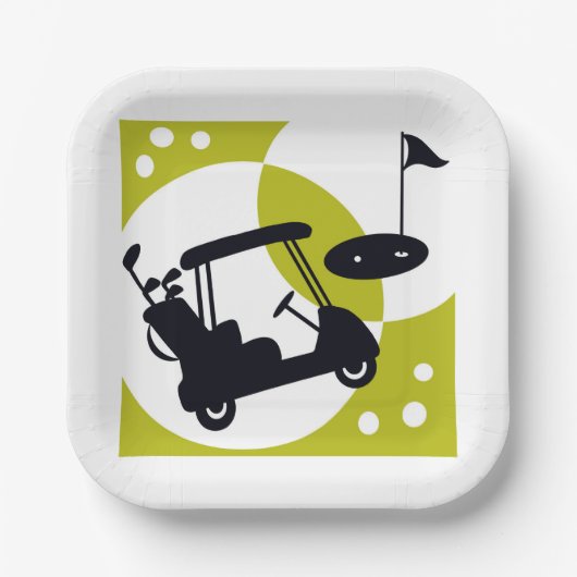 ゴルフカート、クラブ、グリーン ペーパープレート (正面)