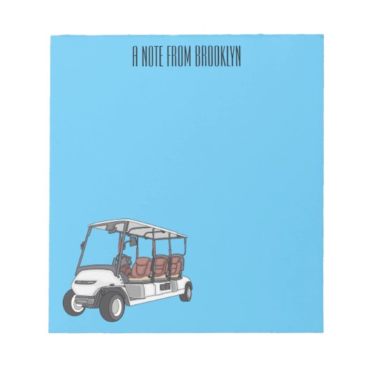 ゴルフカート / ゴルフバギー カートゥーンイラスト ノートパッド (正面)