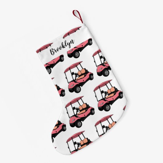 ゴルフカート/ゴルフ乳母車漫画イラストレーション スモールクリスマスストッキング (裏面 (吊り時))