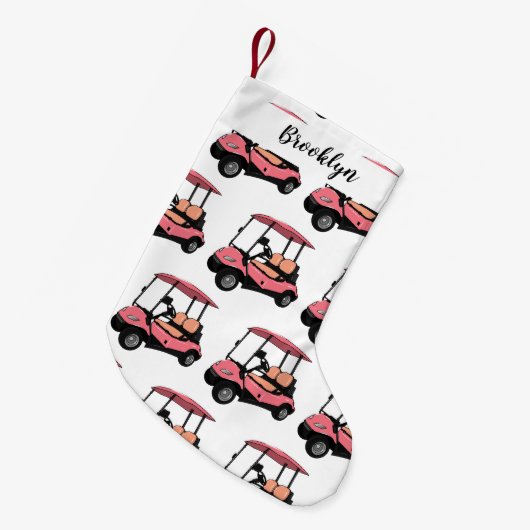 ゴルフカート/ゴルフ乳母車漫画イラストレーション スモールクリスマスストッキング (正面 (吊り時))