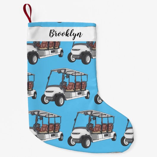 ゴルフカート/ゴルフ乳母車漫画イラストレーション スモールクリスマスストッキング (正面)