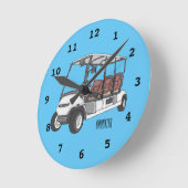 ゴルフカート/ゴルフ乳母車漫画イラストレーション ラウンド壁時計 (傾斜)