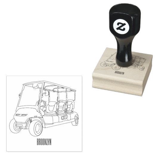 ゴルフカート/ゴルフ乳母車漫画イラストレーション ラバースタンプ (押印)