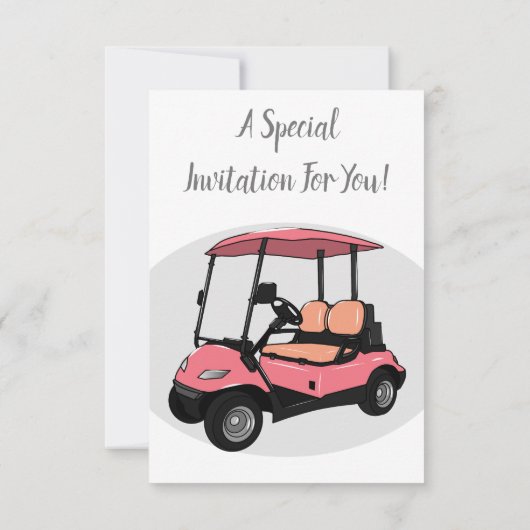 ゴルフカート/ゴルフ乳母車漫画イラストレーション 招待状 (裏面)