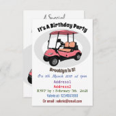 ゴルフカート/ゴルフ乳母車漫画イラストレーション 招待状 (正面/裏面)