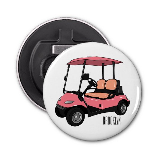 ゴルフカート/ゴルフ乳母車漫画イラストレーション 栓抜き (正面)