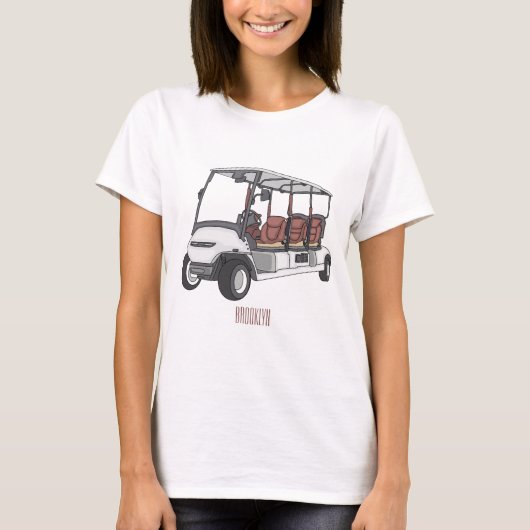 ゴルフカート/ゴルフ乳母車漫画イラストレーション Tシャツ (正面)