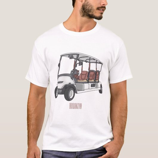 ゴルフカート/ゴルフ乳母車漫画イラストレーション Tシャツ (正面)