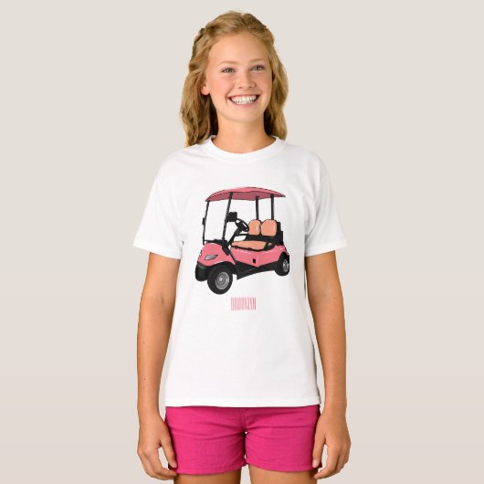 ゴルフカート/ゴルフ乳母車漫画イラストレーション Tシャツ (正面フル)