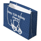 ゴルフカート ハッピーバースデー柄 濃い青 ラージペーパーバッグ (正面アングル)