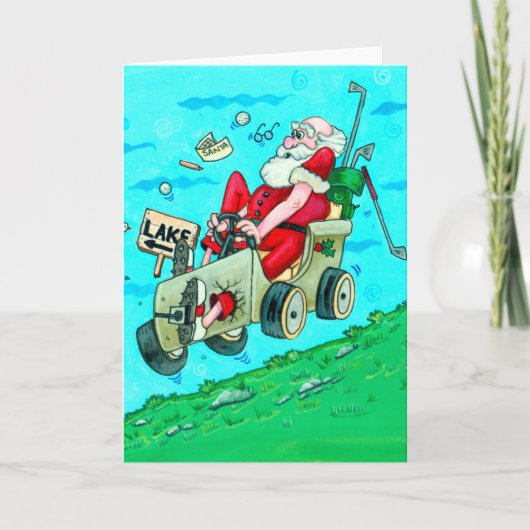 ゴルフカートSanta Christmas Greeting Card シーズンカード (正面)
