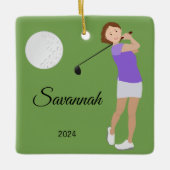 ゴルフガールショートヘアブルネット セラミックオーナメント (正面)